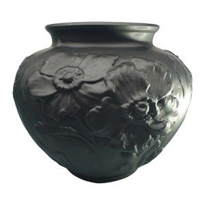 Vintage Tiffin Poppy Vase - Art Nouveau Black Amethyst Satin Glass Flower Vase